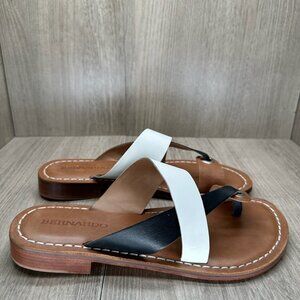 Bernardo Tia Cross-Strap Sandal Women 7M Flat Toe Loop Leather Brown Black White